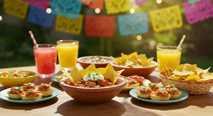 Fiesta Fun Delicious Mexican Food Outdoor Party Sunny Day Celebration Tasty Dishes