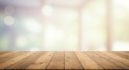 Wooden Table Surface with Blurred Background for Product Mockups