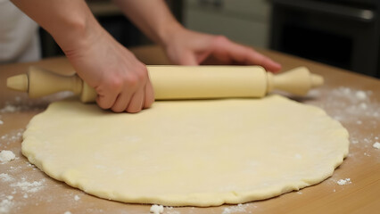 rolling pin and dough for making muffins 
