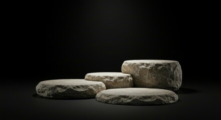 Stone Pedestals for Product Display on Dark Background