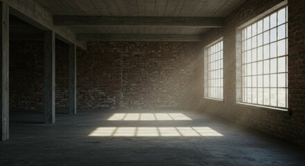 Sunlight Streaming Through Windows in an Empty Industrial Space