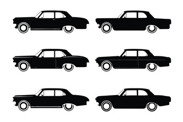 Classic Car Collection: A striking array of vintage vehicles in bold silhouettes, perfectly capturing the essence of classic design and automotive history.