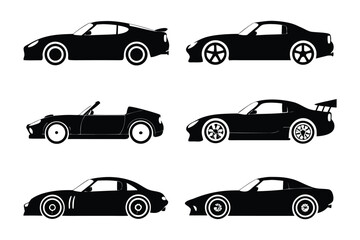 Fleet of Black Sports Cars: An array of sleek, powerful black sports cars showcases a variety of iconic car designs. Each car embodies speed, style, and automotive excellence. 