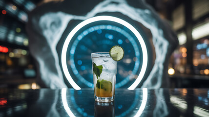 Mojito in front of a time portal – Background warped by spacetime distortion, the glass in perfect stillness