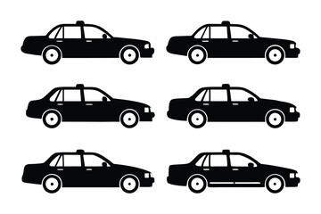 Taxi Silhouette Collection: A stark, clean silhouette of a taxi, meticulously detailed and evoking a sense of urban mobility and the iconic presence of the city streets.
