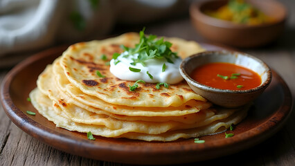 Traditional Desi Breakfast with Curd and Paratha

