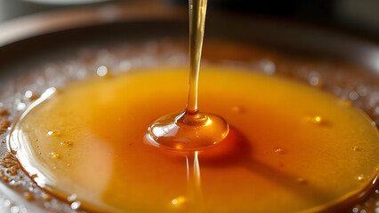honey dripping from a spoon creating a swirl around 
