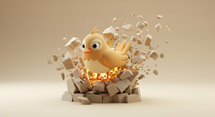 Cute Cartoon Chick Breaking Free from Shell Powerful New Beginning Concept Image