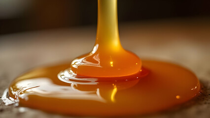 Pure honey dripping from a spoon in flow