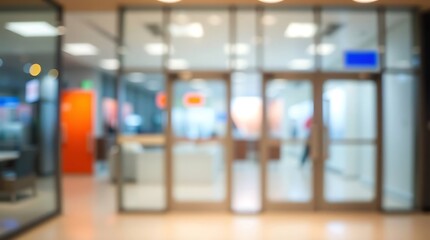 Blurred Modern Office Interior, Clean Lines and Glass Partitions Backdrop