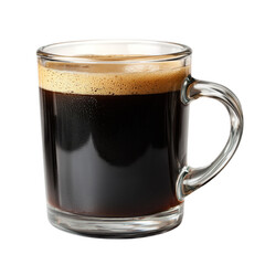 Naklejka premium Close up of a full mug of rich dark coffee against a black background