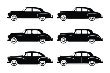 Vintage Silhouette Collection: A classic illustration of several retro automobiles, a tribute to the iconic designs of a bygone era. Featuring elegant lines and timeless appeal.