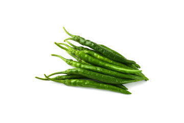 夏野菜　青唐辛子（青とうがらし, 青トウガラシ）白背景　コピースペースあり　Green chili peppers (green pepper,chile verde) white background, copy space available
