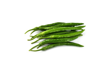 夏野菜　青唐辛子（青とうがらし, 青トウガラシ）白背景　コピースペースあり　Green chili peppers (green pepper,chile verde) white background, copy space available
