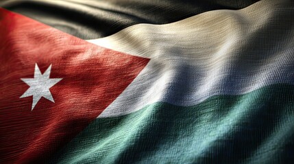 Jordanian flag waving, textured fabric, dark background, patriotic image (1)