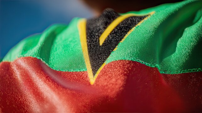 Vanuatu flag, shoulder close-up, outdoors, sunny day, patriotism - Powered by Adobe