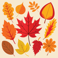 Seamless autumn maple and oak leaves pattern with a vibrant fall color collection