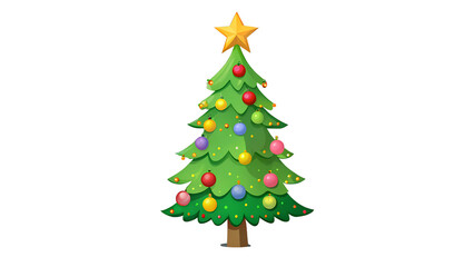 Fototapeta premium A beautifully decorated christmas tree adorned with colorful ornaments and a shining star on top, standing against a plain transparent background