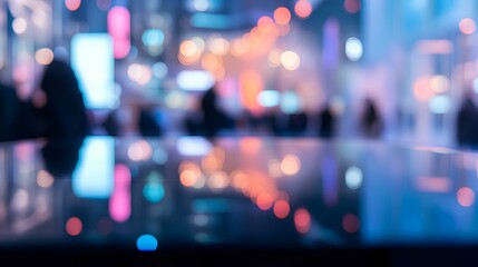 Fototapeta premium City Lights Abstract: A mesmerizing abstract depiction of urban nightlife, with blurred reflections of neon lights dancing across a sleek surface, portraying the energetic pulse of a metropolis.