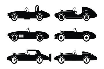Classic Roadster Collection: A monochrome assembly of classic roadster illustrations, each elegantly showcasing the sleek lines and vintage allure of iconic automobiles.