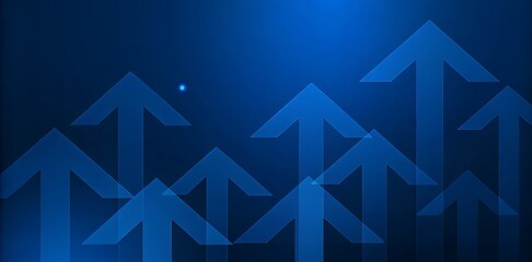 Fototapeta premium Multiple blue arrows pointing upwards against a dark blue gradient background