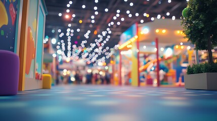 Obraz premium Playful Event: Capture the essence of a playful event. Children's play area with soft colors and blurred lights creates a welcoming ambiance.