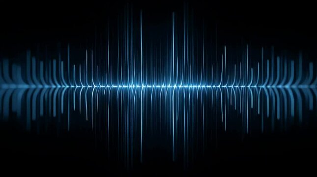 Pulsing blue waveform spectrum animation, glowing light beams in symmetrical layout, looped for audio visuals.