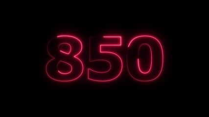 Abstract glowing neon countdown 850 number animation background 4k video.