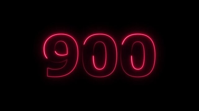 Abstract glowing neon countdown 900 number animation background 4k video.