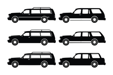 Fototapeta premium Classic Wagon Silhouettes: A series of sleek, black wagon silhouettes. Clean lines and iconic design capture the essence of classic automotive heritage.
