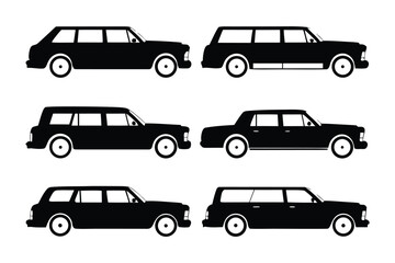 Fototapeta premium Silhouettes of Luxury Vehicles: A striking collection of sleek, black silhouette vehicles, showcasing a range of luxurious car designs.