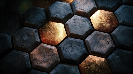 Dark Hexagon Pattern with Gold Accents