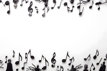 Haunting music notes swirling around with a halloween border for an eerie atmosphere.