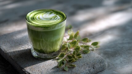 Vibrant Green Matcha Latte with Delicate Foam Art
