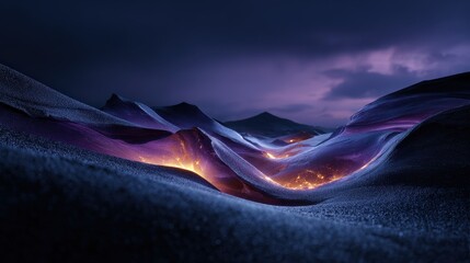 Glowing Purple and Blue Mountains at Night