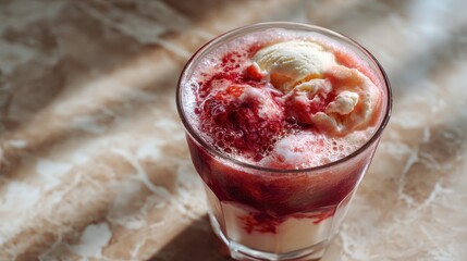 Close-Up of a Refreshing Strawberry and Vanilla Ice Cream Soda