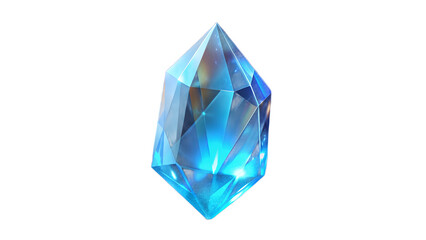 A brilliant, multifaceted blue crystal gemstone with dazzling light refractions, isolated against a clean transparent background, evoking luxury and magic