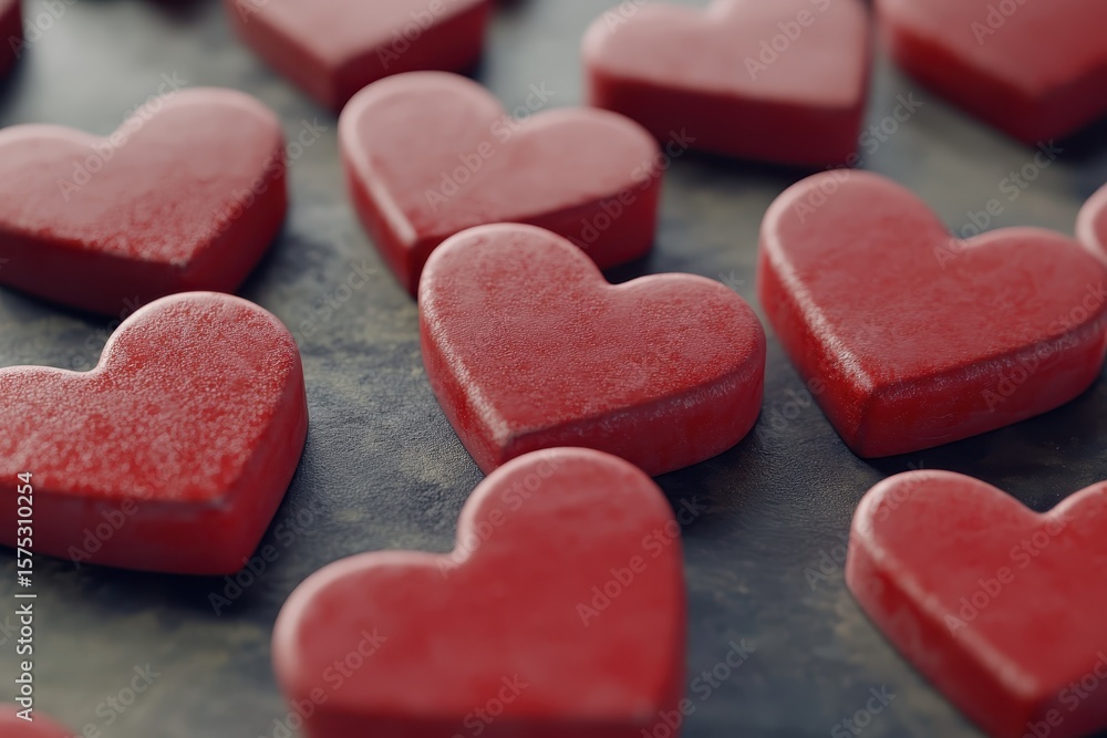Aufkleber collection of clay heart icons arranged in a playful pattern on a dark surface, bunch of social netw