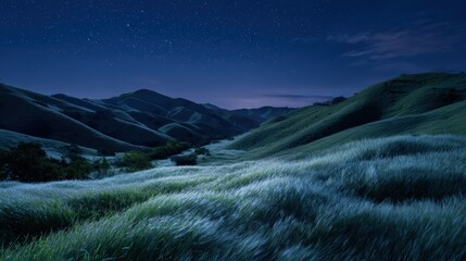 Starry Night Over Rolling Green Hills