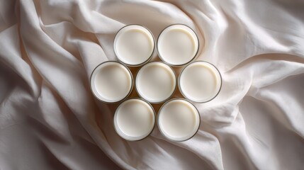 Circular Arrangement of Cream-Colored Candles on White Fabric