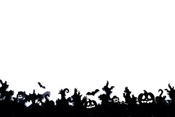 A collection of spooky silhouettes against a haunting backdrop, framed by a Halloween border to enhance the eerie atmosphere.