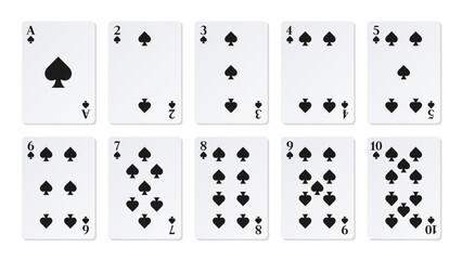 Ace and number cards of Spades. Clipart for casino