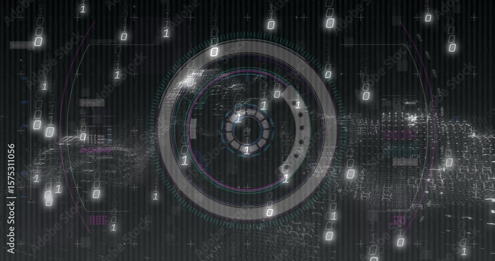 Poster binary rain starting hud pulsing glitching ui particle ribbon oscillating for data display