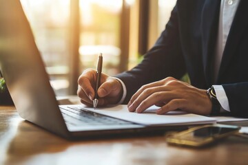 Businessman signing documents at office desk