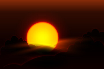 A beautiful sunset against the cloudy orange sky creating a peaceful tropical scene