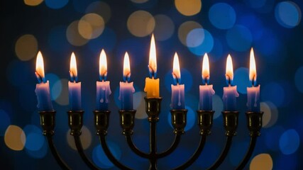 Hanukkah Menorah Lit with Candles Festive Holiday Celebration. - Powered by Adobe