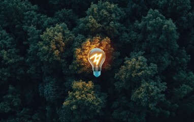 Illuminating Green: A Lightbulb in a Forest