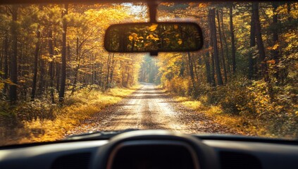Autumn Drive Through Golden Forest