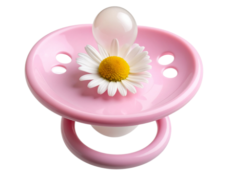 Flat Pink Infant Pacifier with Embossed Floral Design, Top-Down Mockup, Transparent PNG (2)
