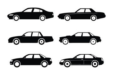 Automobile Collection: A stylized compilation of sleek, black automobiles, perfect for adding a touch of modern transportation to any design project.